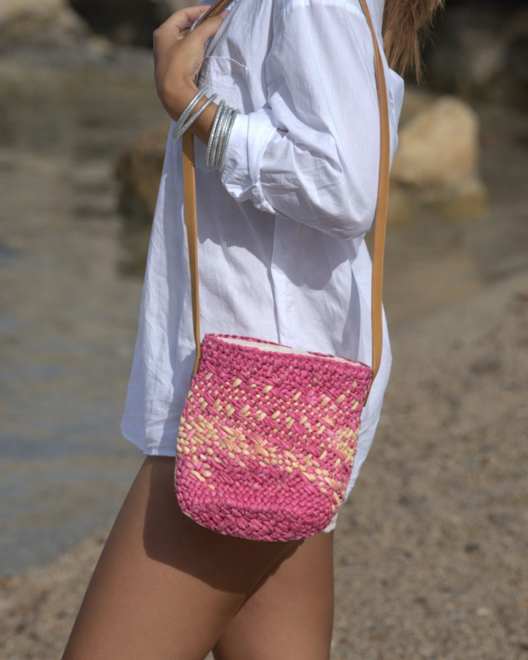 SAC RAFFIA FLAMINGO PINK